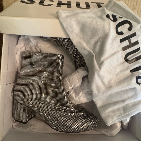 SCHUTZ Shoes - Schutz Silver Embellished Block Heel Ankle Boots